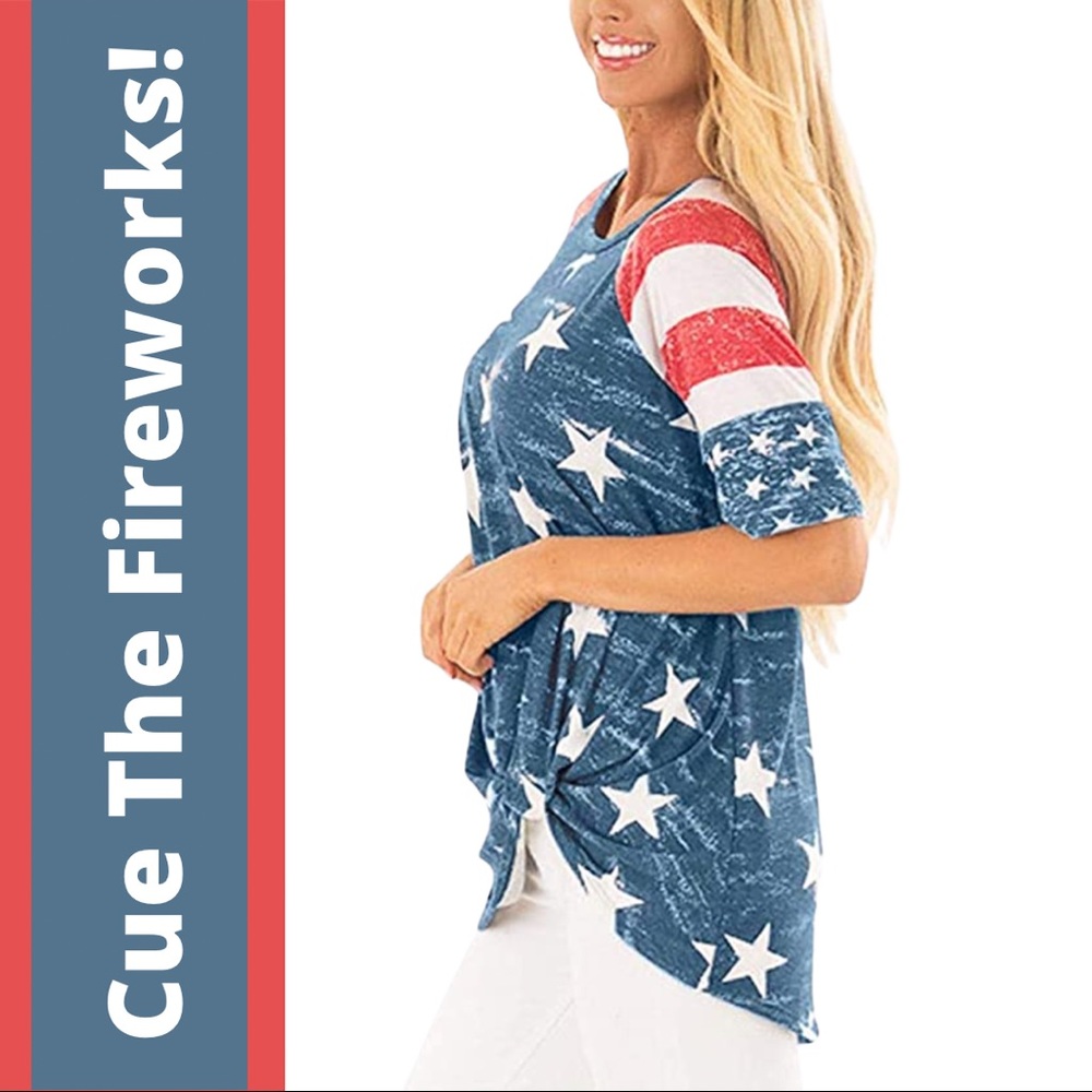 NWOT For G and PL American Flag Twist Knot Short Sleeve Top--XL - Picture 2 of 15